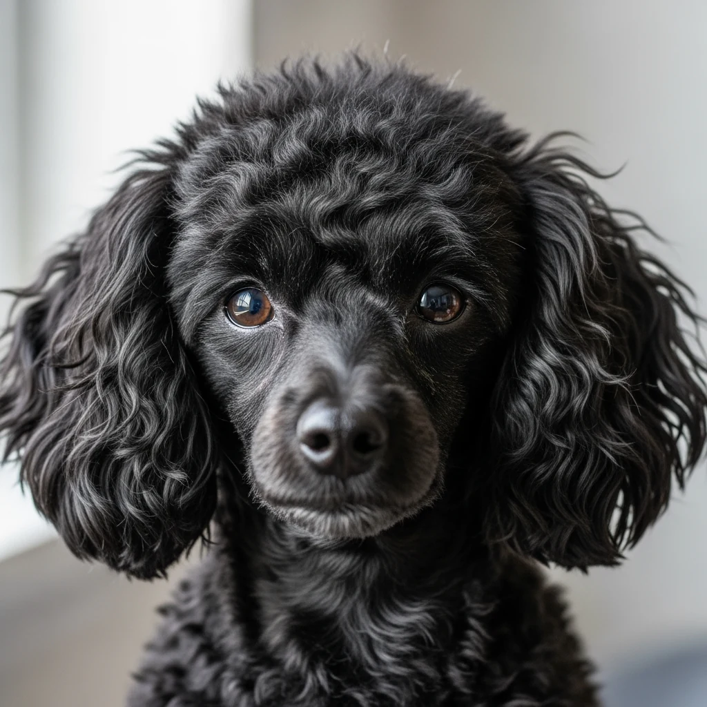 Gros plan sur le visage d'un Caniche Toy, montrant la couleur et la texture du poil