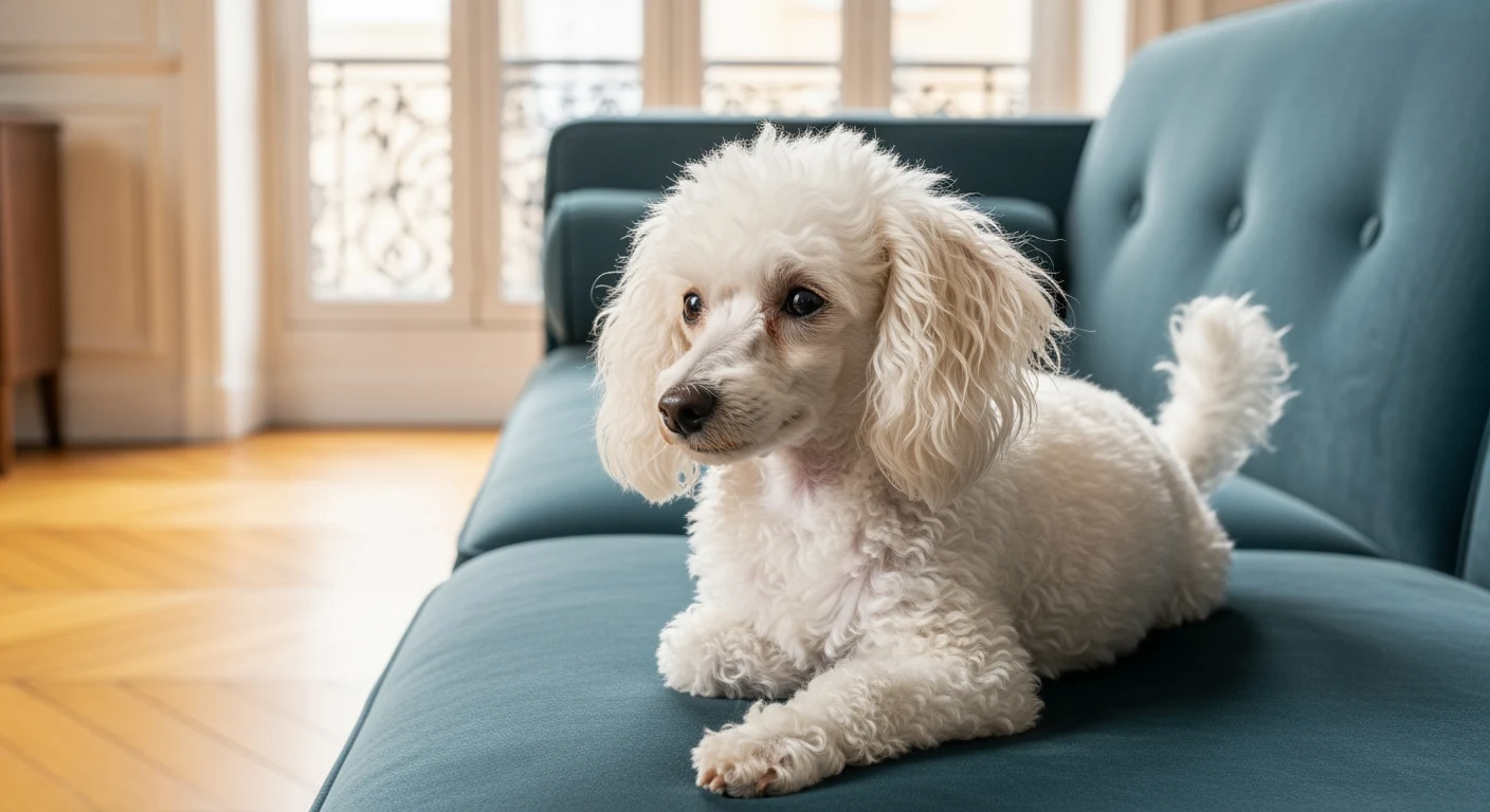Caniche Toy dans son environnement quotidien, adapte a la vie en appartement